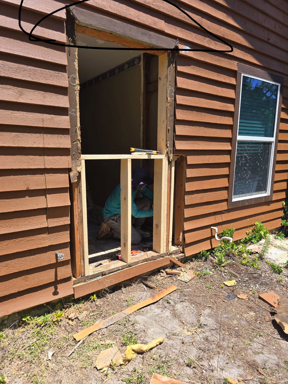 New framing viewed from exterior