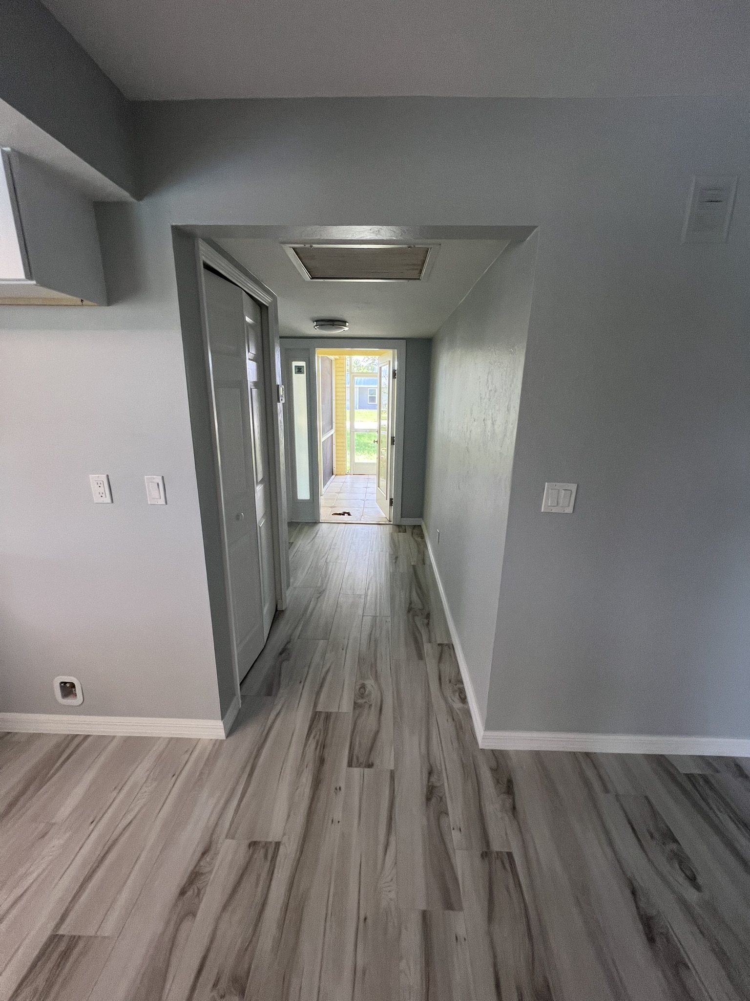 New floors installed, sheetrock replaced and repainted interior
