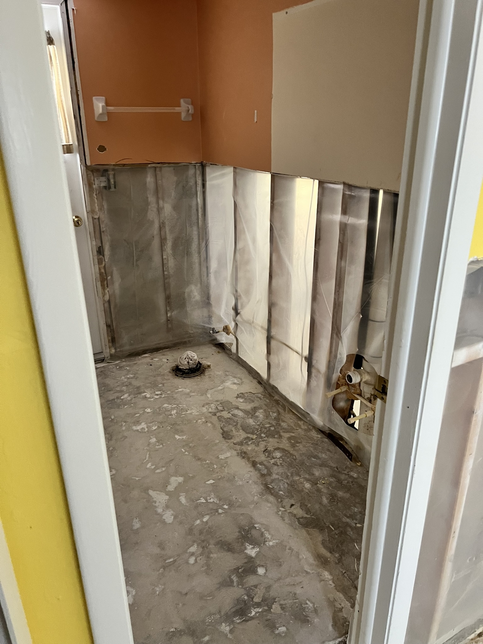 Bathroom demo of interior walls to four feet high and all existing flooring